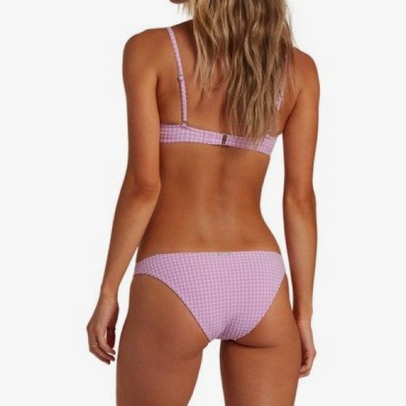 Billabong 💜 Lilac Check Print Textured Lowrider Bikini Bottoms - Picture 6 of 9